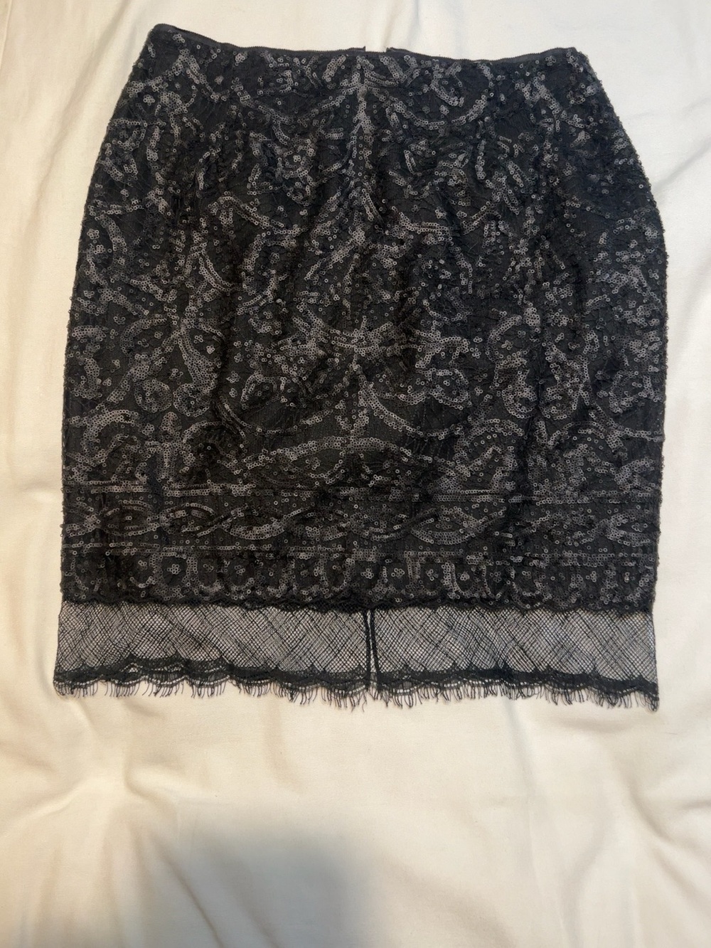 Elie Tahari Black Sequin Lace Pencil Skirt Mesh Hem Evening Party